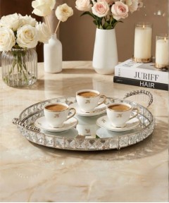 ZEYVE SILVER SQUARE STONE ROUND TRAY LARGE 43x35x6cm